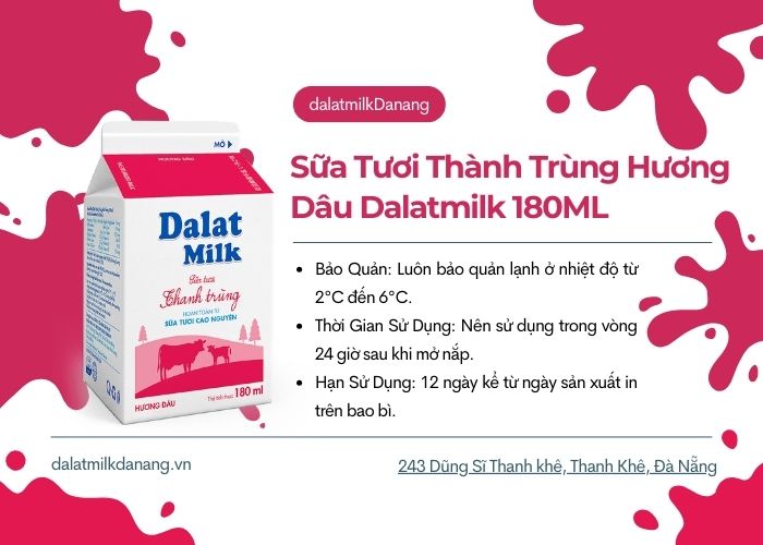 Sữa Tươi Thành Trùng Hương Dâu Dalatmilk 180ML