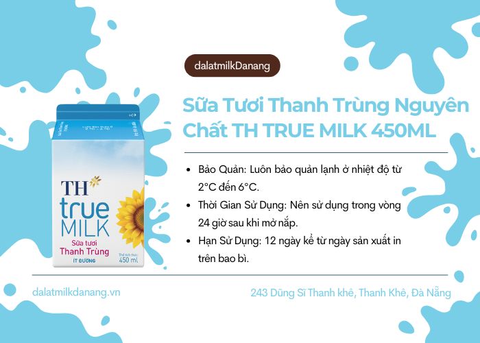 Sữa Tươi Thanh Trùng Ít Đường TH TRUE MILK 450ML