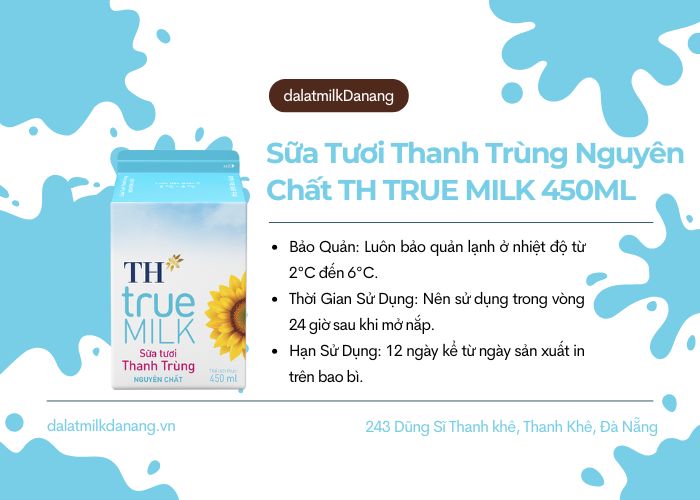 Sữa Tươi Thanh Trùng Nguyên Chất TH TRUE MILK 450ML