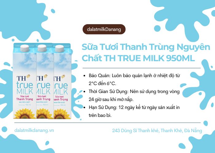 Sữa Tươi Thanh Trùng Nguyên Chất TH TRUE MILK 950ML