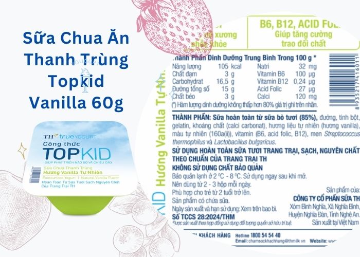 Sữa Chua Ăn Thanh Trùng Topkid Vanilla 60g - Dalatmilk Đà Nẵng