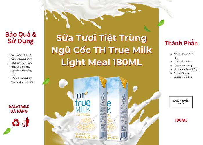 Sữa Tươi Tiệt Trùng Ngũ Cốc TH True Milk Light Meal 180ML